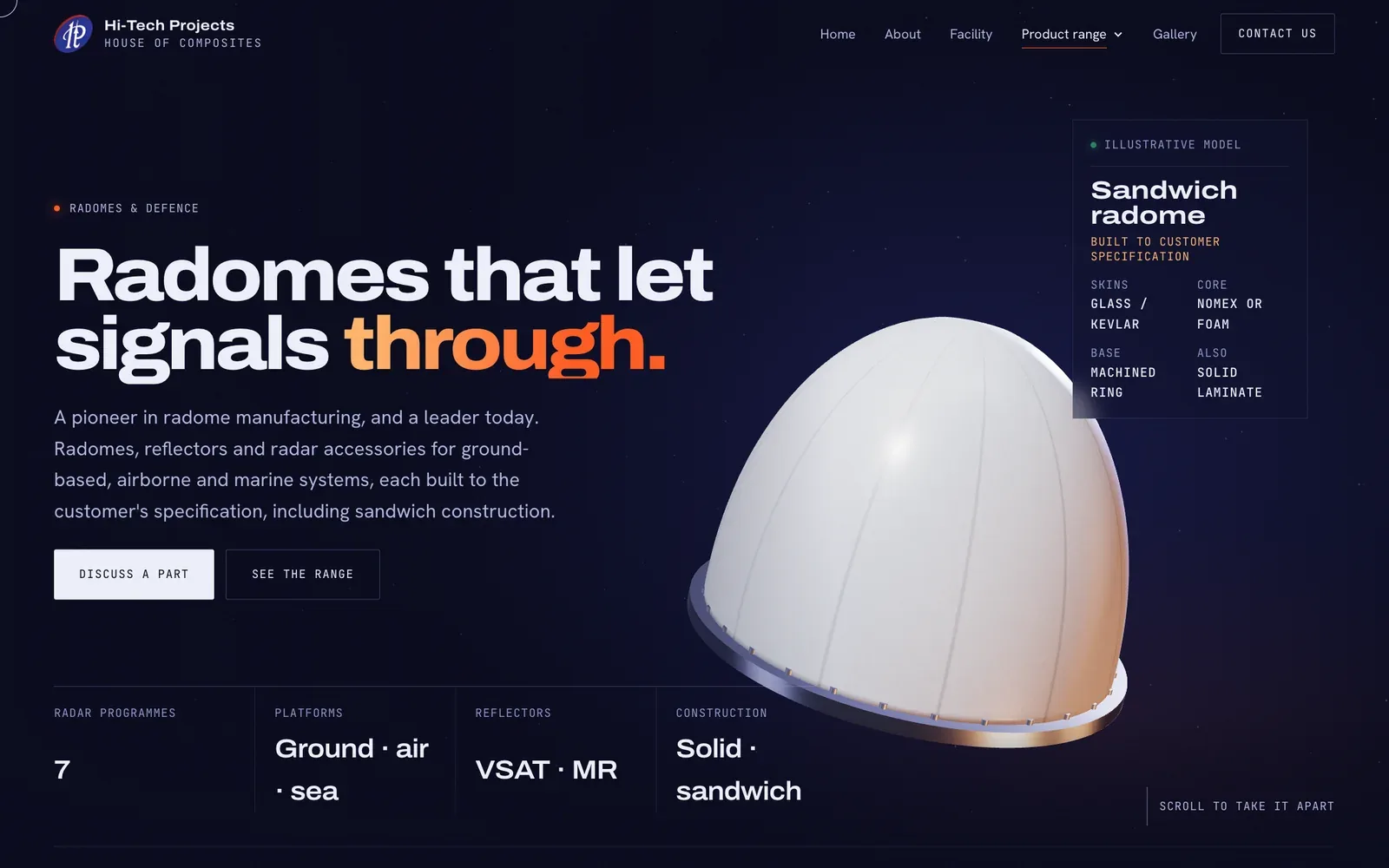 Radomes page with a 3D radome and its construction notes